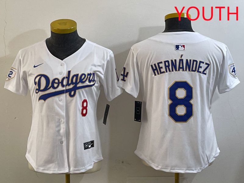 Youth Los Angeles Dodgers #8 Hernandez White Gold Game 2025 Nike MLB Jersey style 5
